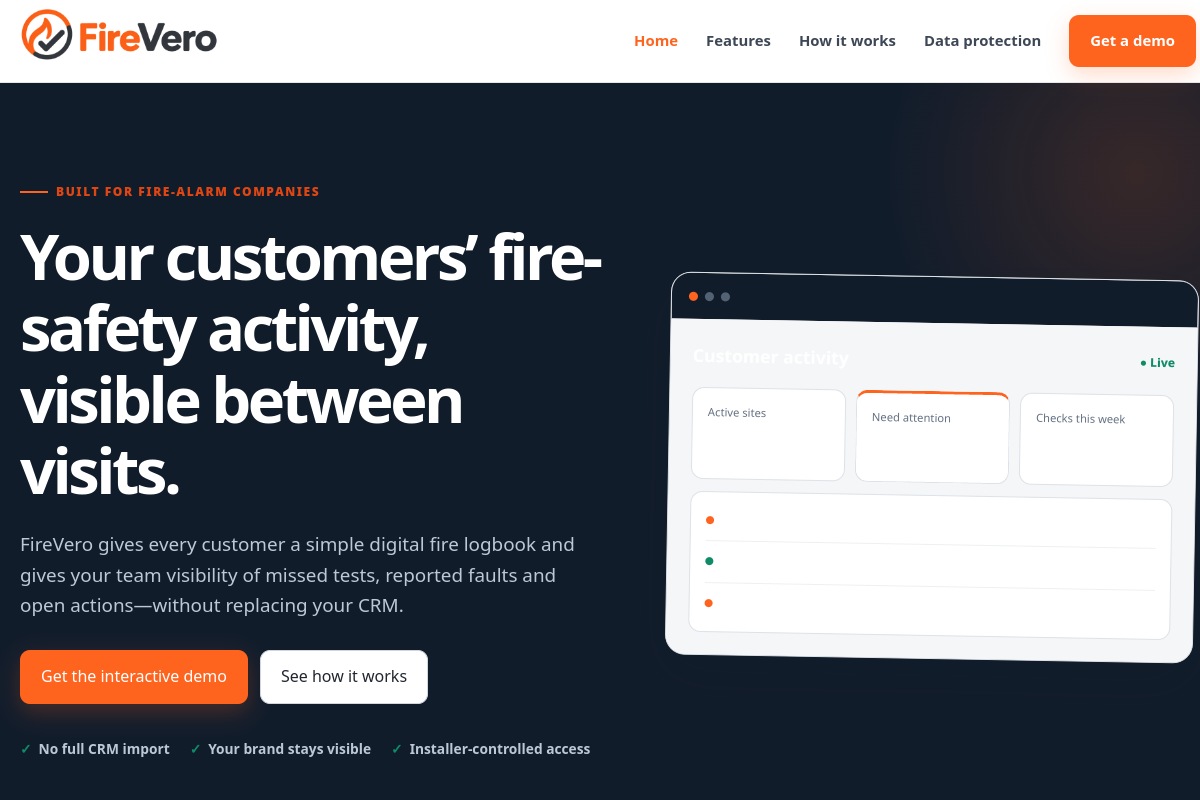 FireVero website homepage