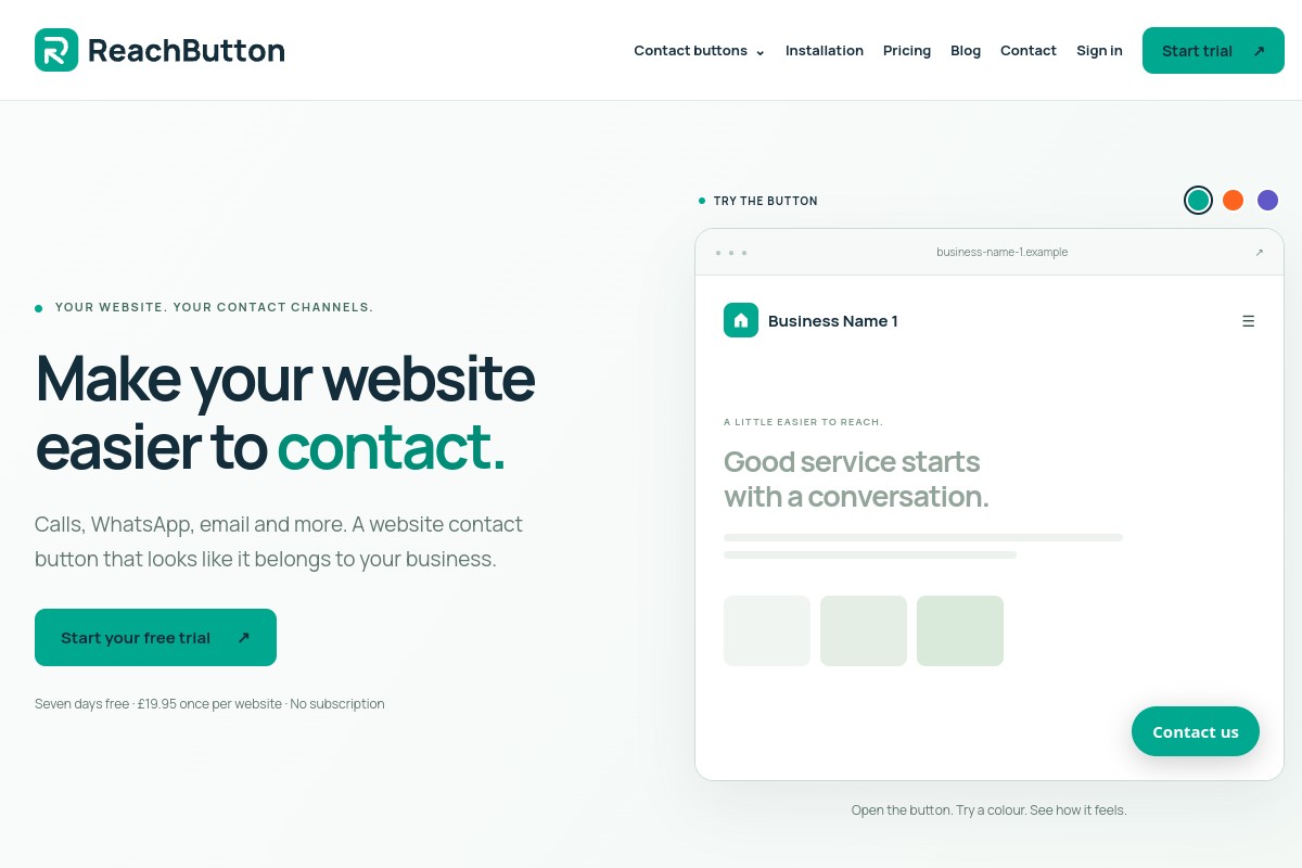 Reach Button website homepage